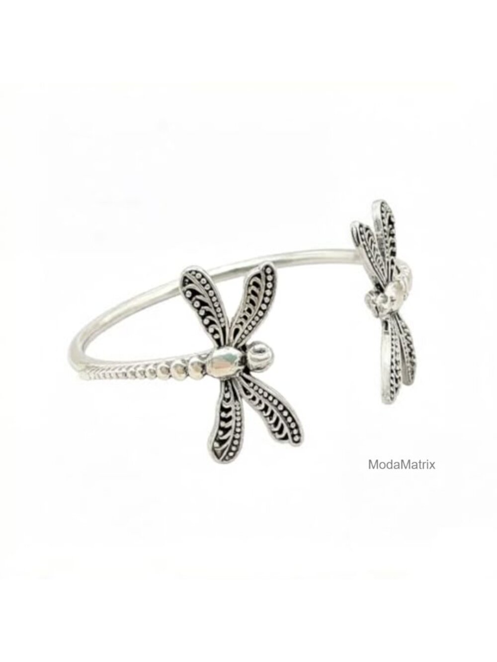 Antique Silver Tone Dragonfly Cuff Bracelet Open Bangle Bohemian Insect Jewelry